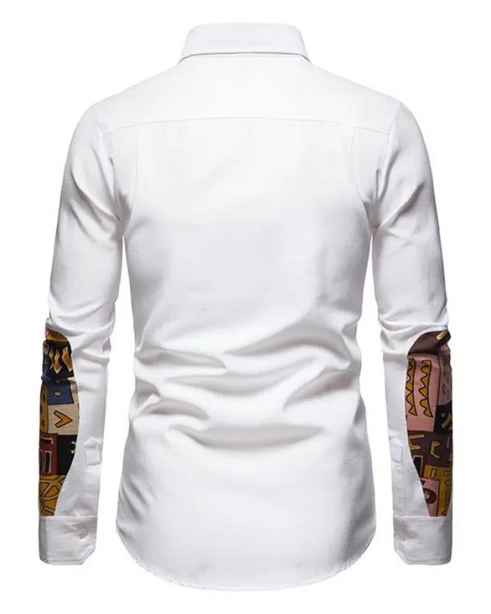 Cartoon Patch Print Long Sleeve Pocket Shirt