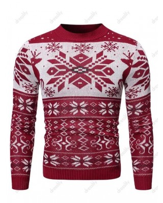 Christmas Snowflake Graphic Sweater Crew Neck Long Sleeve Pullover Sweater