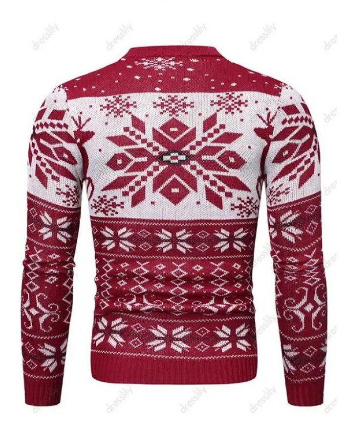 Christmas Snowflake Graphic Sweater Crew Neck Long Sleeve Pullover Sweater