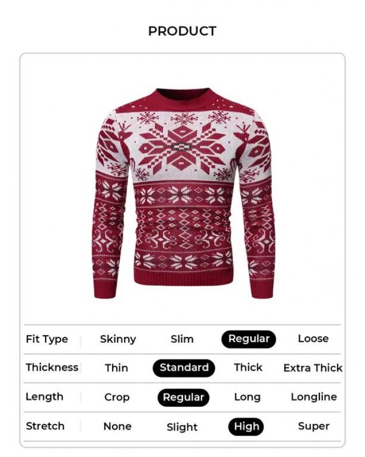 Christmas Snowflake Graphic Sweater Crew Neck Long Sleeve Pullover Sweater