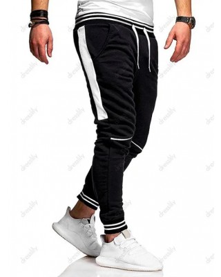 Stripe Print Jogger Sweatpants Contrast Patchwork Drawstring Waist Sport Sweatpants