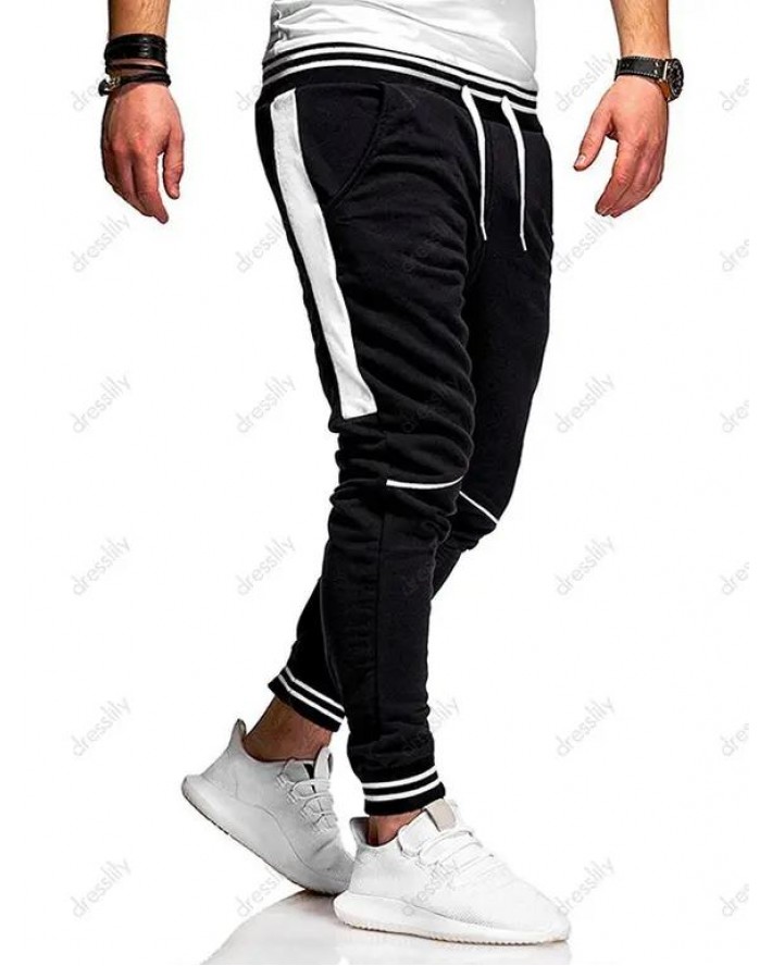 Stripe Print Jogger Sweatpants Contrast Patchwork Drawstring Waist Sport Sweatpants