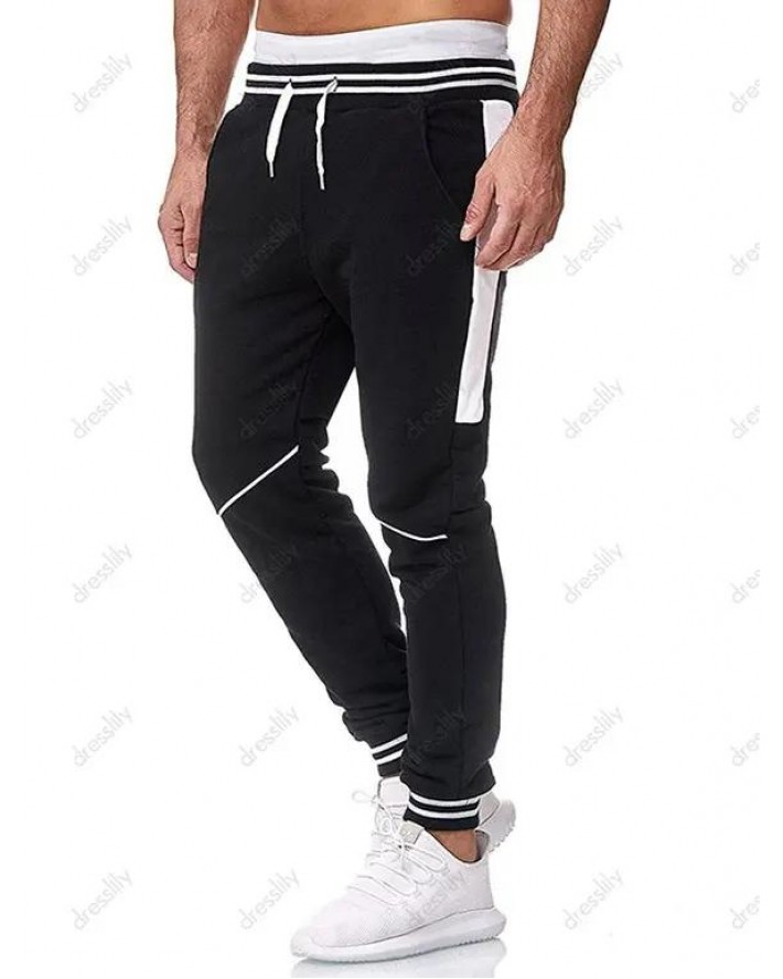 Stripe Print Jogger Sweatpants Contrast Patchwork Drawstring Waist Sport Sweatpants
