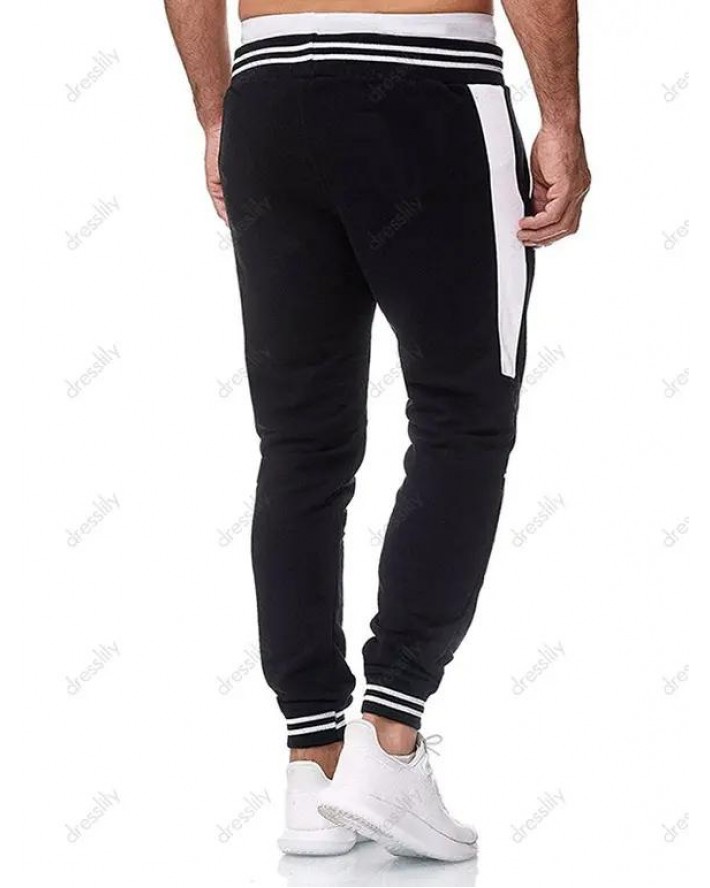 Stripe Print Jogger Sweatpants Contrast Patchwork Drawstring Waist Sport Sweatpants
