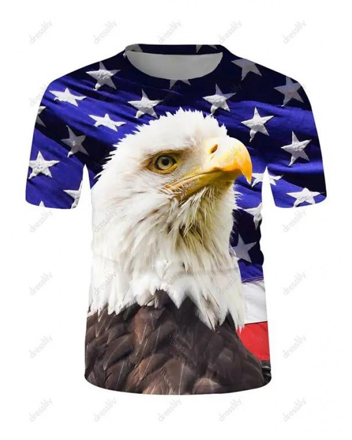 Flag 3D Eagle Star Print Perforated Tee