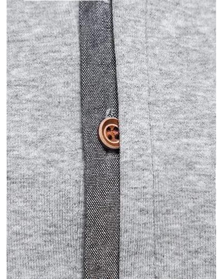 Casual T Shirt Contrast Colorblock Front Pockets Half Button Turn Down Collar Long Sleeve Tee