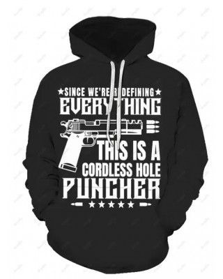 Letter Slogan Pistol Print Graphic Hoodie Kangaroo Pocket Drawstring Drop Shoulder Hoodie