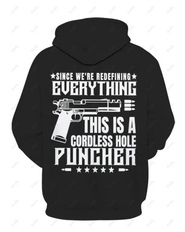 Letter Slogan Pistol Print Graphic Hoodie Kangaroo Pocket Drawstring Drop Shoulder Hoodie