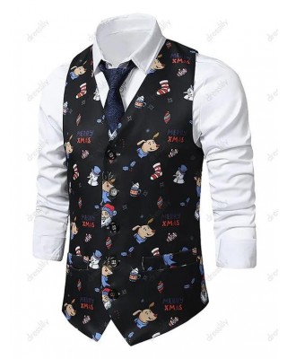 Christmas Santa Claus Snowman Animal Print Single Breasted Waistcoat