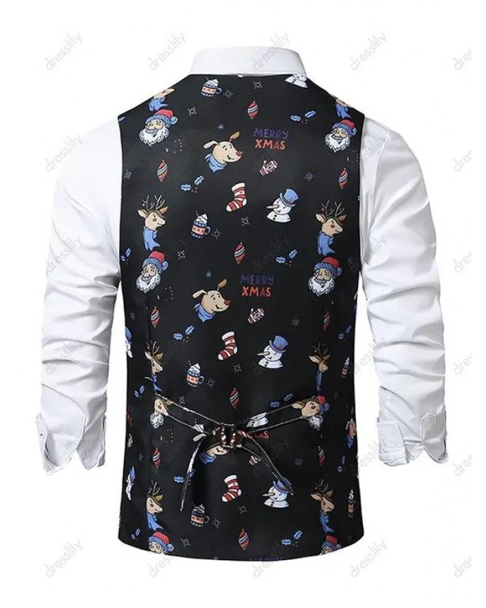 Christmas Santa Claus Snowman Animal Print Single Breasted Waistcoat