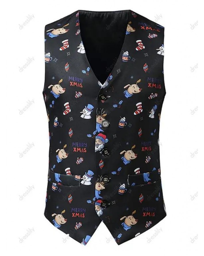 Christmas Santa Claus Snowman Animal Print Single Breasted Waistcoat