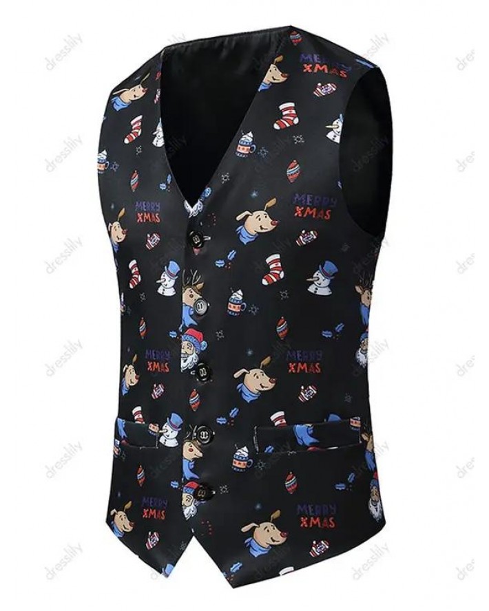 Christmas Santa Claus Snowman Animal Print Single Breasted Waistcoat