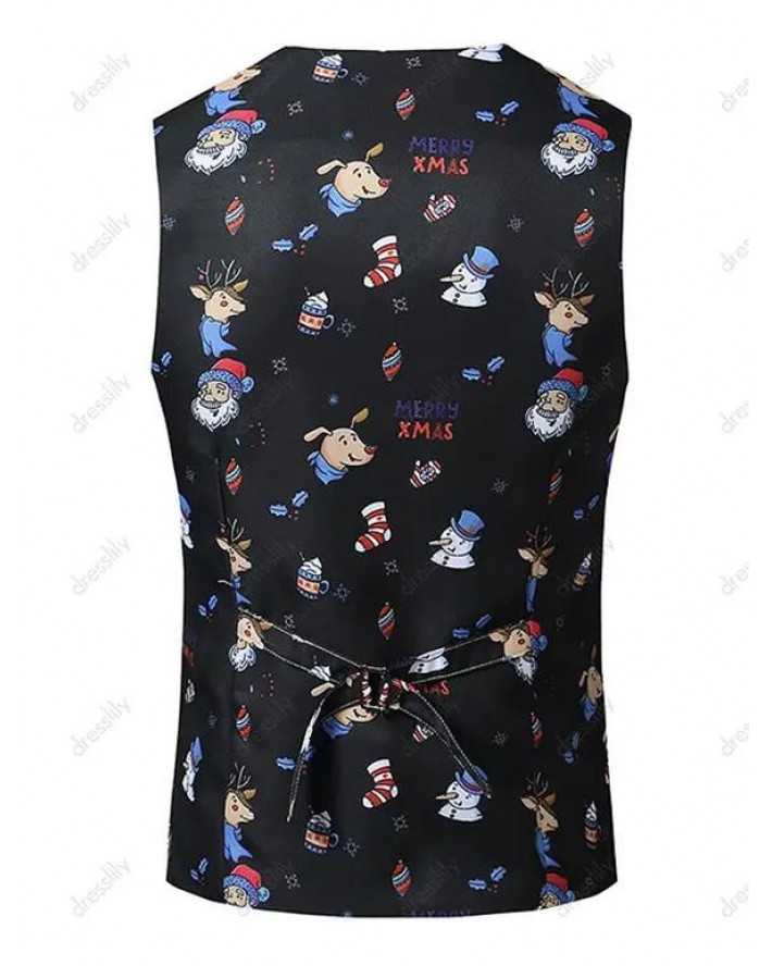 Christmas Santa Claus Snowman Animal Print Single Breasted Waistcoat