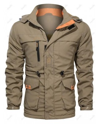 Hooded Hook and Loop Toggle Drawstring Fleece Jacket