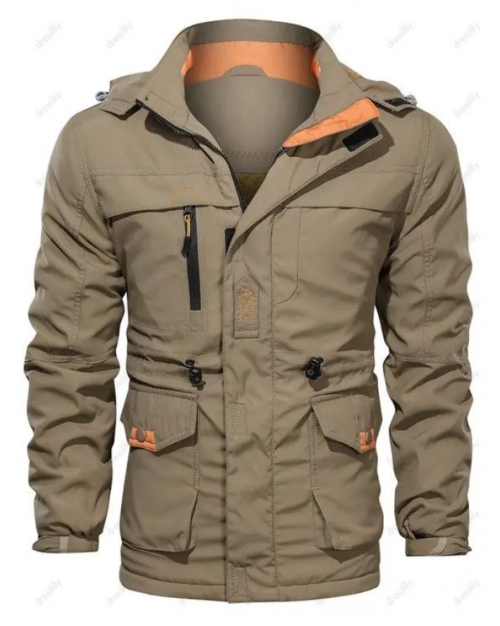 Hooded Hook and Loop Toggle Drawstring Fleece Jacket