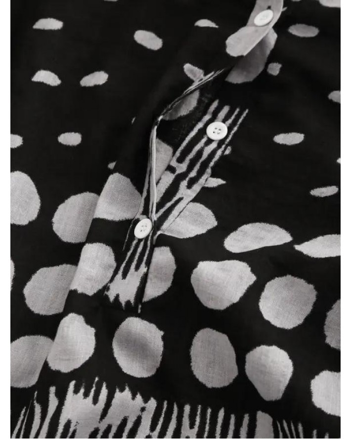 Casual Shirt Wavy Geometric Printed Long Sleeve Stand Collar Half Button Trendy Shirt