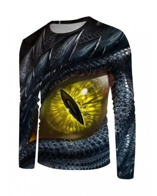 Dragon Eye 3D Print T-shirt Casual Round Neck Long Sleeve Tee