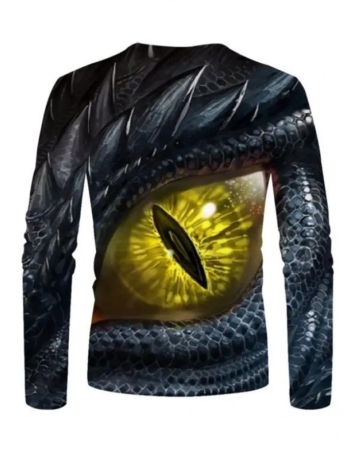 Dragon Eye 3D Print T-shirt Casual Round Neck Long Sleeve Tee