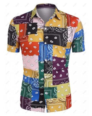 Patchwork Colorblock Paisley Print Shirt