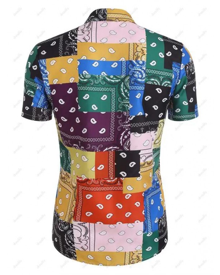 Patchwork Colorblock Paisley Print Shirt