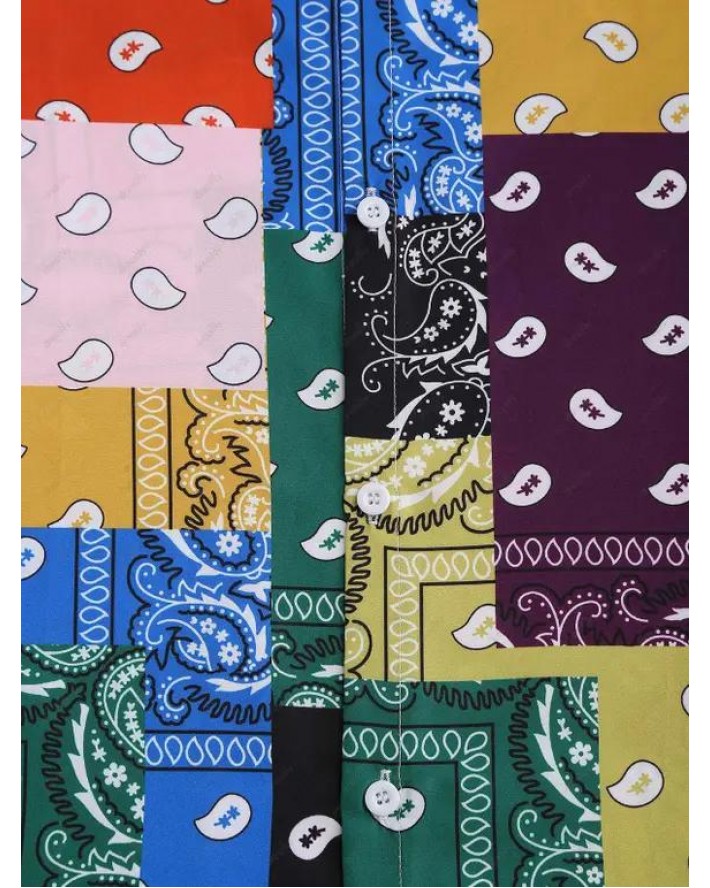 Patchwork Colorblock Paisley Print Shirt