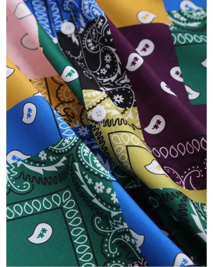 Patchwork Colorblock Paisley Print Shirt