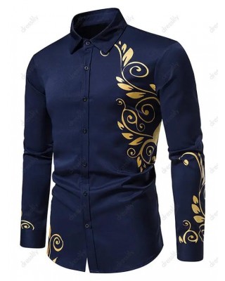 Contrast Flower Totem Print Shirt Turn Down Collar Button Down Long Sleeve Casual Shirt