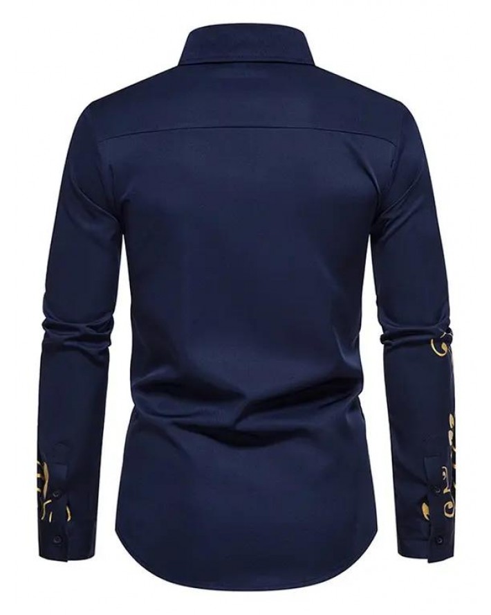 Contrast Flower Totem Print Shirt Turn Down Collar Button Down Long Sleeve Casual Shirt