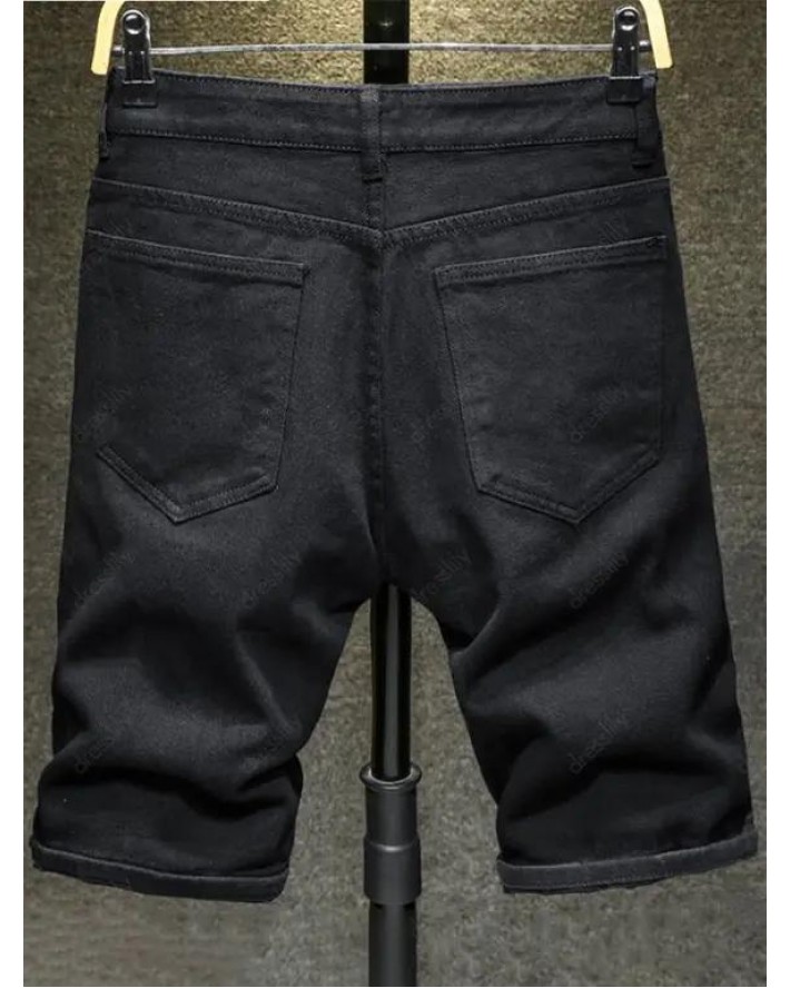 Casual Demin Shorts Washed Zipper Fly Pockets Ripped Details Summer Shorts
