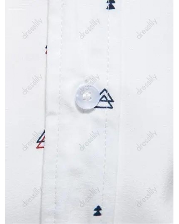 Summer Shirt Geometric Print Short Sleeve Turn Down Collar Button Up Pockets Casual Shirt