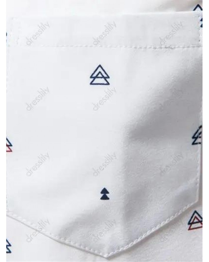 Summer Shirt Geometric Print Short Sleeve Turn Down Collar Button Up Pockets Casual Shirt