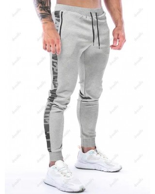 Camouflage Print Panel Sweatpants Zipper Pockets Drawstring Sport Jogger Pants