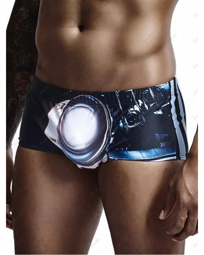 Beach Swimming Trunks 3D Print Letter Striped Print Elastic Waist Swimming Bottom