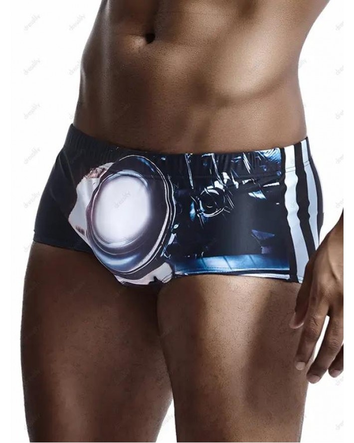 Beach Swimming Trunks 3D Print Letter Striped Print Elastic Waist Swimming Bottom