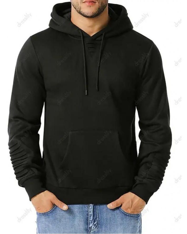 Pintuck Detail Kangaroo Pocket Fleece Hoodie