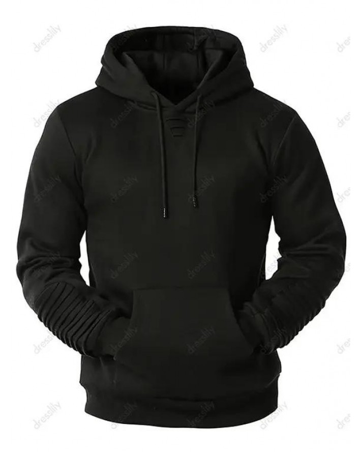 Pintuck Detail Kangaroo Pocket Fleece Hoodie