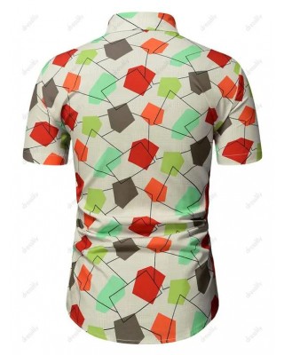 Colorful Geometric Print Short Sleeve Casual Shirt