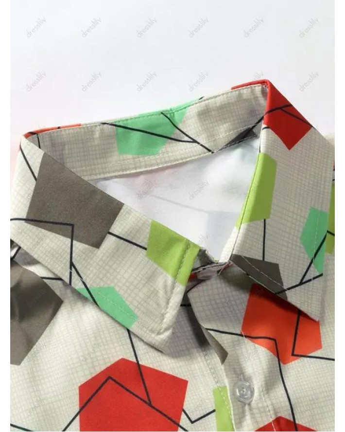 Colorful Geometric Print Short Sleeve Casual Shirt
