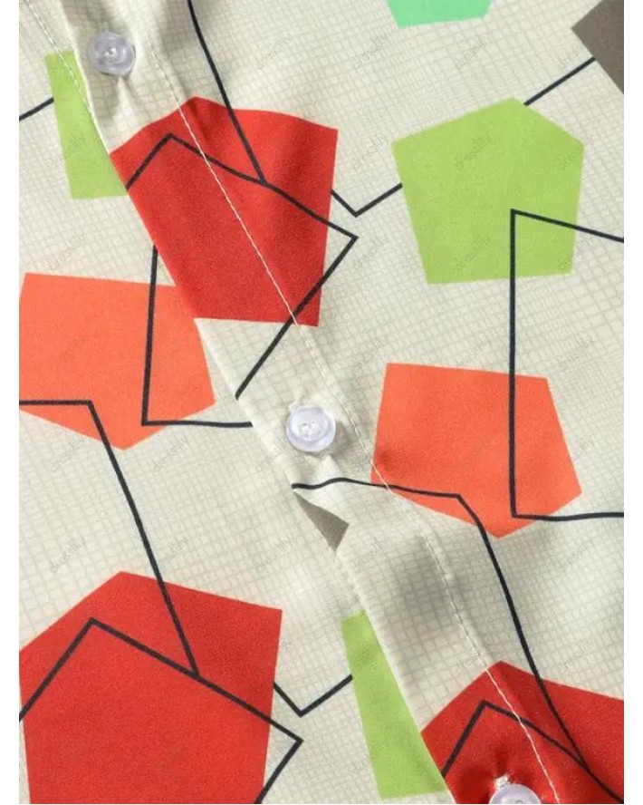 Colorful Geometric Print Short Sleeve Casual Shirt