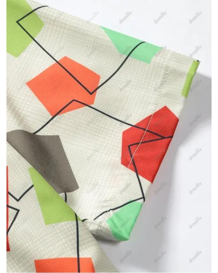 Colorful Geometric Print Short Sleeve Casual Shirt