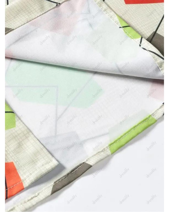 Colorful Geometric Print Short Sleeve Casual Shirt