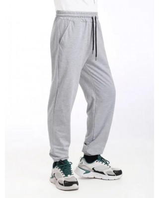 Sporty Cotton Jogger Pants Casual Elastic Waist Pockets Beam Feet Pants