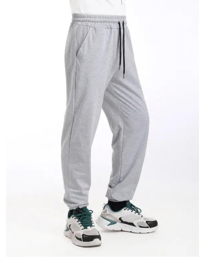 Sporty Cotton Jogger Pants Casual Elastic Waist Pockets Beam Feet Pants