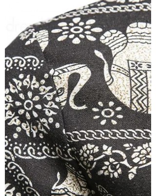 Allover Printed Shirt Front Pocket Turn Down Collar Short Sleeve Button Up Shirt