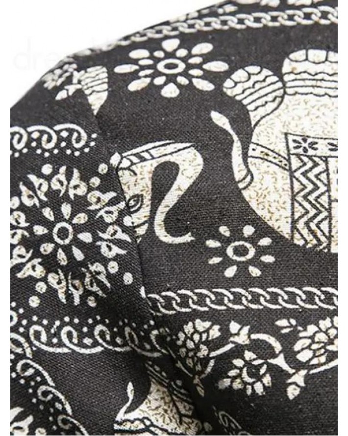 Allover Printed Shirt Front Pocket Turn Down Collar Short Sleeve Button Up Shirt