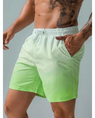 Vacation Ombre Casual Board Shorts Drawstrings Pockets Summer Beach Shorts