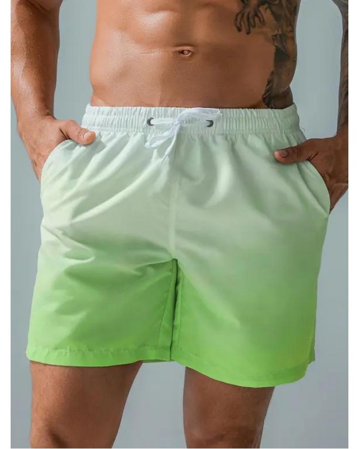 Vacation Ombre Casual Board Shorts Drawstrings Pockets Summer Beach Shorts