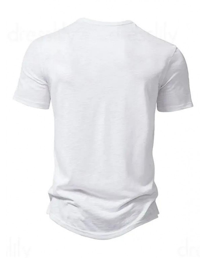 Basic T Shirt Half Button Round Neck Short Sleeve Plain Color Tee