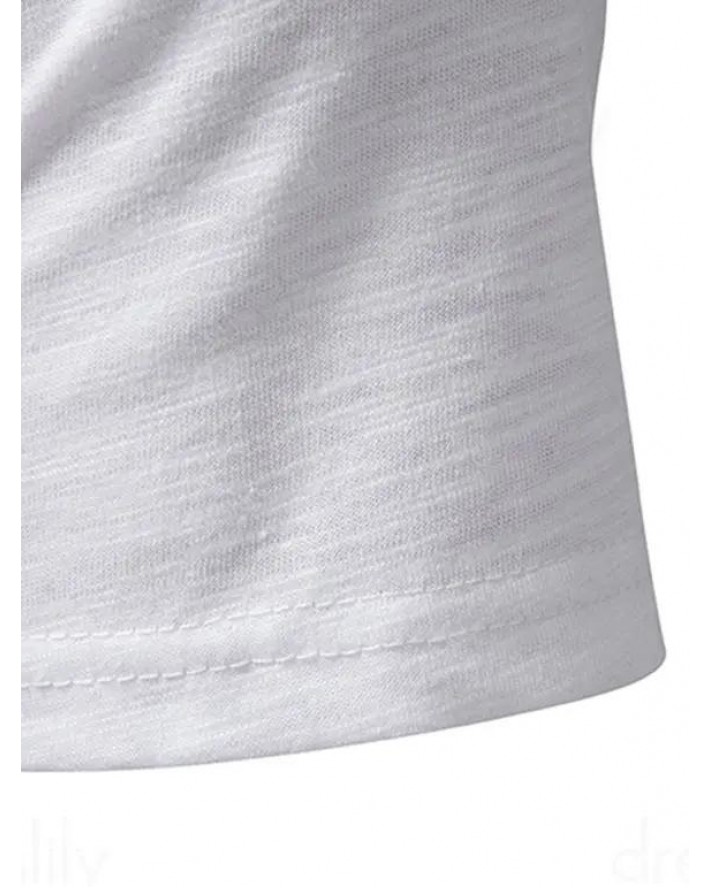 Basic T Shirt Half Button Round Neck Short Sleeve Plain Color Tee