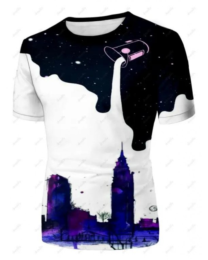 Galaxy Pulling Milk Graphic Print T Shirt Short Sleeve Round Neck Casual Tee